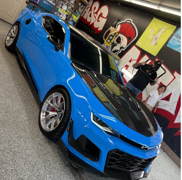 Custom paint work and color matching being performed