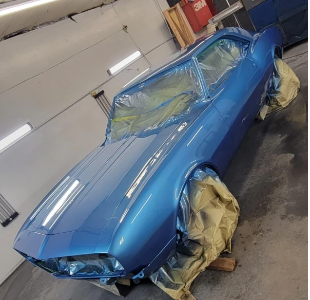 Full paint job on restored Dodge Challenger classic car
